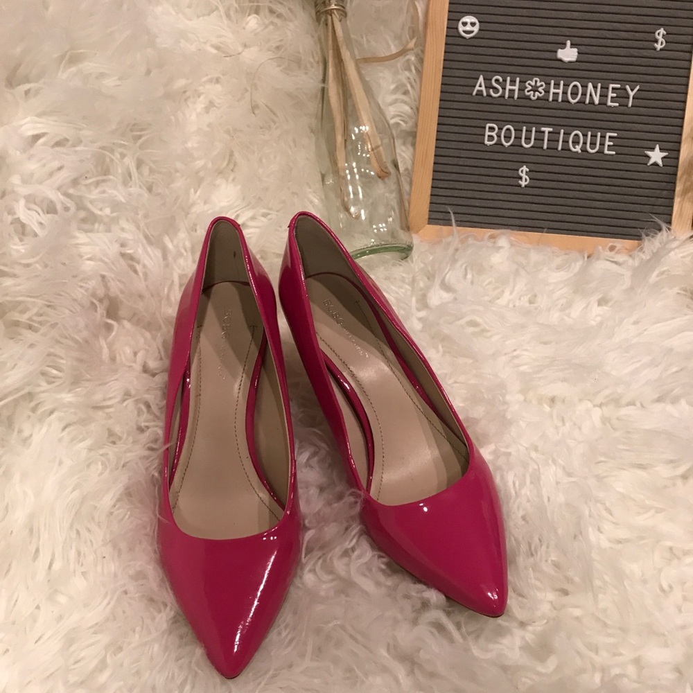 Magenta pink patent heels